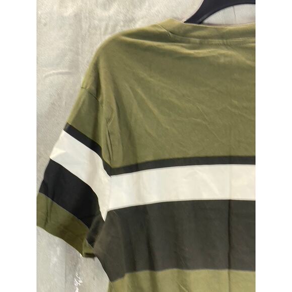 GUESS Men's Olive Green Striped Crewneck Short Sleeve T-Shirt SZ M - Picture 4 of 14